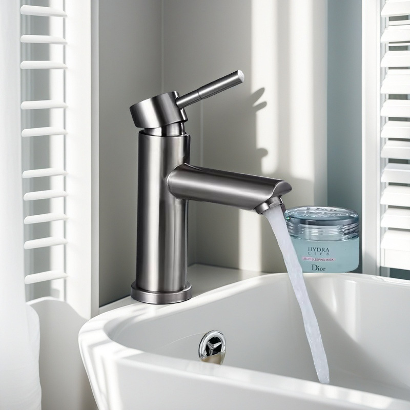 [classic round style] 304 brushed basin hot and cold faucet + 60cm explosion-proof pipe