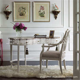 美式乡村实木轻奢餐椅餐厅现代简约休闲布艺镂空大户型别墅样板房