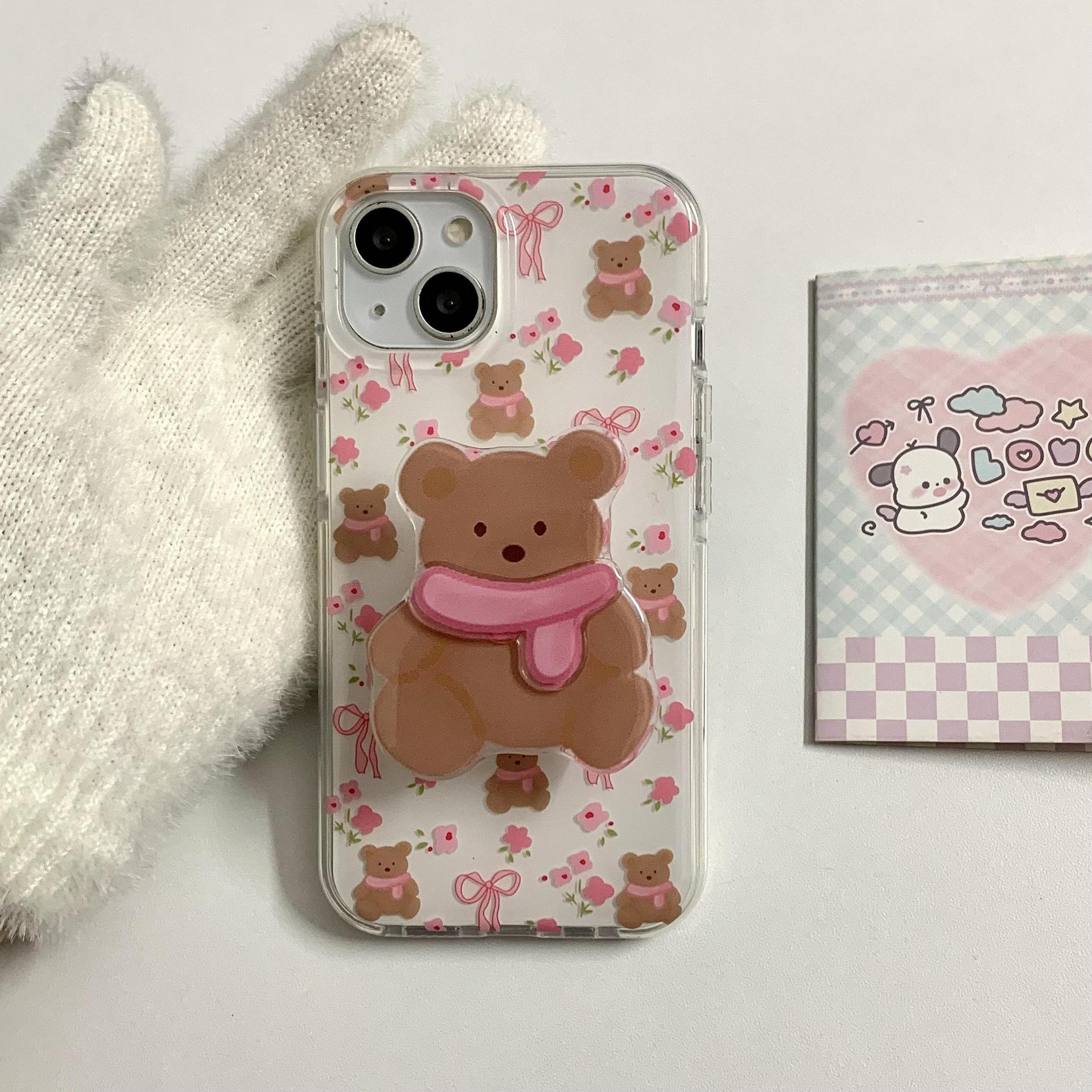 Divertido oso de dibujos animados floral para iPhone16 funda para teléfono móvil 15ProMax pareja 14/13 nicho 16PM