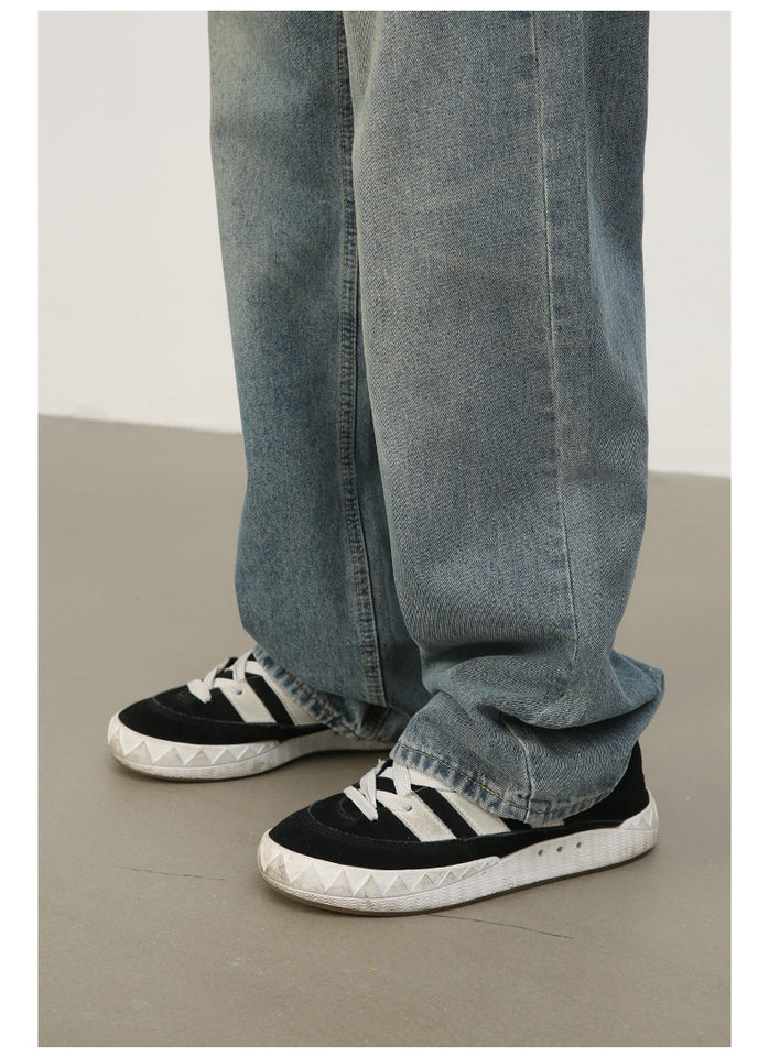 Quần jean nam ống rộng suông thẳng phong cách Mỹ, denim wash đơn giản — màu xanh, màu xanh nhạt chi tiết 24