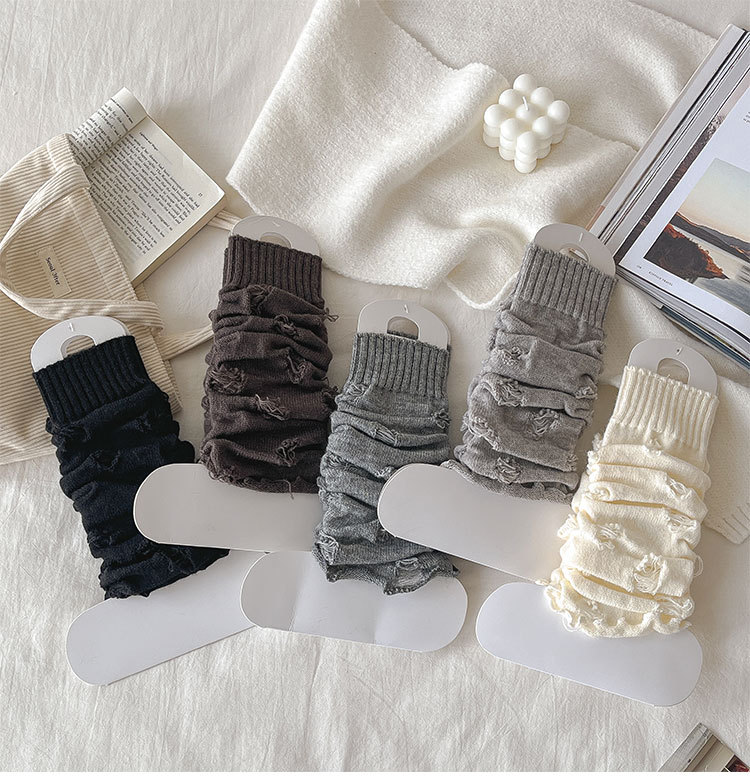 Calzini a doppio ago forati da donna più pile caldo personalità mendicante vitello set all'esterno indossando calzini in pile JK Hottie da donna_voghion.com