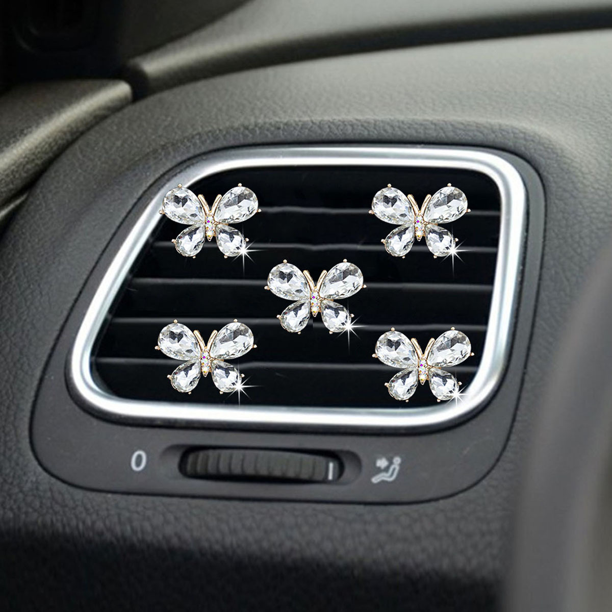 5 pezzi di piccole clip decorative per aria condizionata a forma di farfalla, in cristallo lucido, per bocchette di ventilazione dell'auto e interni_voghion.com