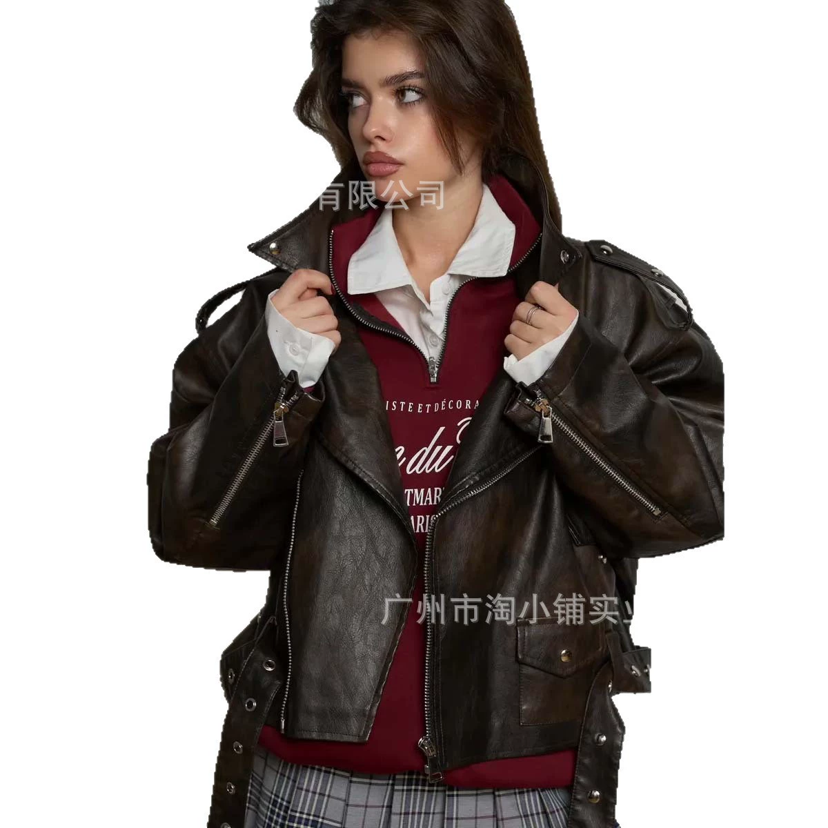 Коричневая короткая кожаная куртка чистого кроя для женщин, модный бренд весны и осени, элитная мотоциклетная летная куртка в американском стиле ретро