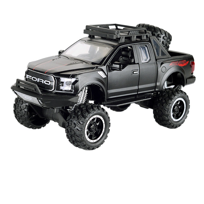 Jianyuan 1:32 Raptor F150 Rueda grande Vehículo todoterreno de aleación Sonido y luz Tape Boy Modelo de coche de juguete Colección de adornos