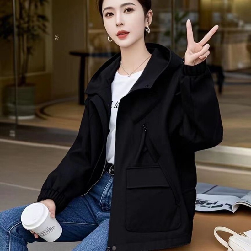 New Stylish 2025 Spring and Autumn Hooded Trench Coat for Women, Petite Fashion Korean Version Loose Short Casual Jacket New Stylish 2025 Spring and Autumn Hooded Trench Coat for Women, Petite Fashion Korean Version Loose Short Casual Jacket