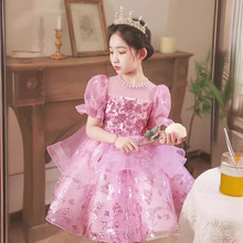 钢琴演奏礼服女童粉色公主裙儿童走秀主持人花童婚礼小女孩演出服