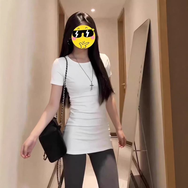 Wholesale White Short-Sleeve T-Shirt for Women, Summer Mid-Length, Hip-Covering, Slim-Fit, Layered Wear, Yoga Pants Top Wholesale White Short-Sleeve T-Shirt for Women, Summer Mid-Length, Hip-Covering, Slim-Fit, Layered Wear, Yoga Pants Top