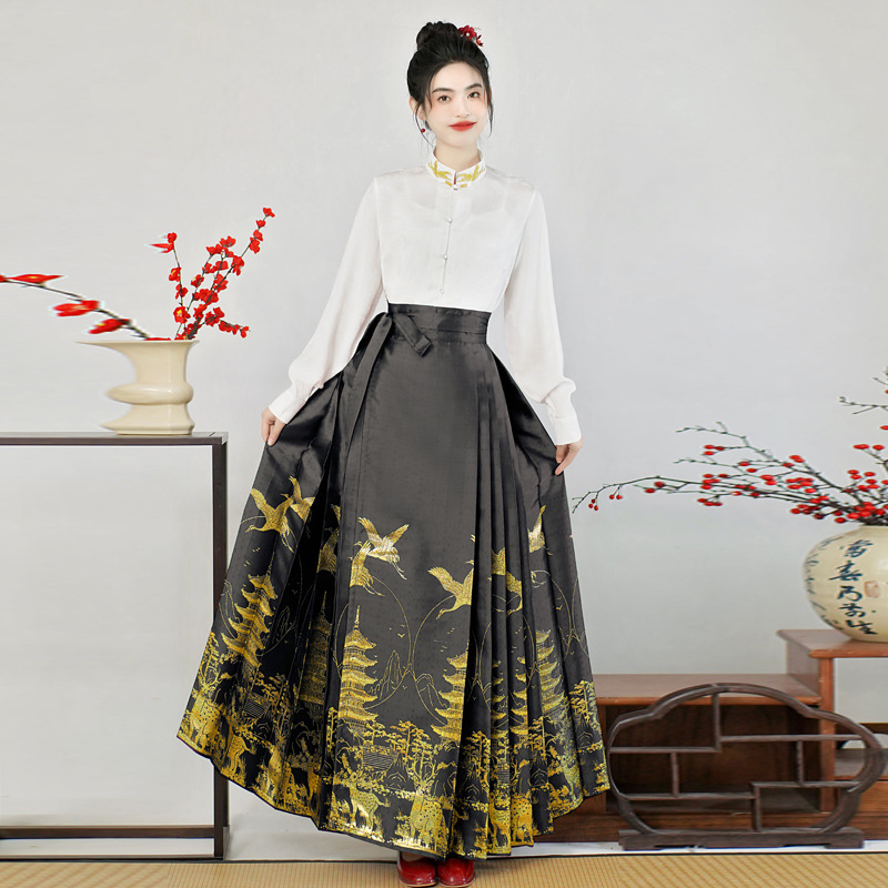 New Chinese style heavy embroidery gold-embroidered horse-face skirt, Chinese style women's clothing, Ming Dynasty style top, Hanfu set