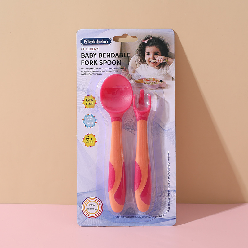 Cuchara de bebé aprendiendo a comer entrenamiento auto-comer suplemento alimenticio cuchara curvada bebé comiendo tenedor cuchara vajilla traje