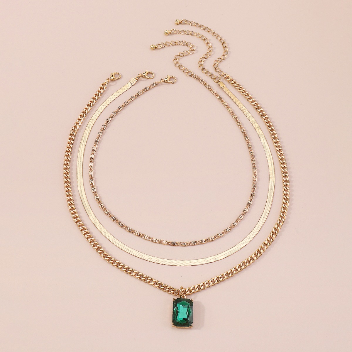 Fashion Geometric Copper Layered Necklaces Chain Artificial Rhinestones Copper Necklaces