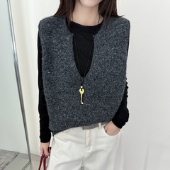 濮院宽松马海毛亮片U领背心马甲加厚秋冬新款上衣外搭韩版女装