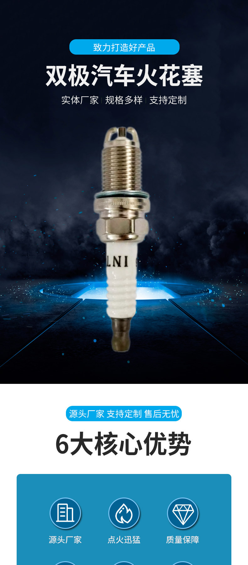 Double-Pole Automotive Spark Plugs, Nickel Alloy, Automotive Engine Ignition Parts, Complete Range of Models, Direct Supply from the Factory