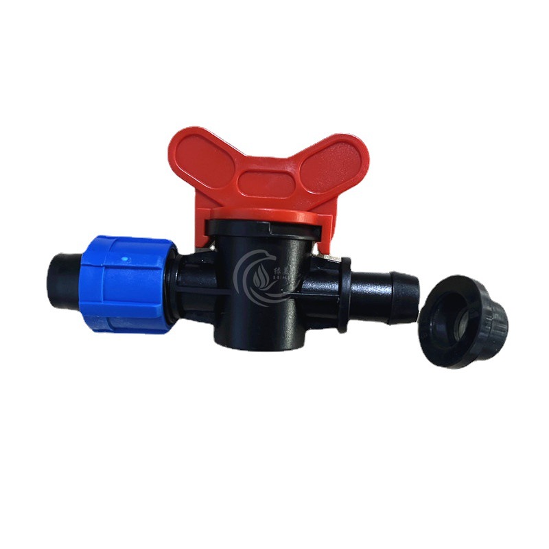 16 PE tubo de bloqueo válvula de derivación con válvula de válvula en forma de T mango rojo agujero de perforación 16 mm interruptor de control de goteo pieza de micro boquilla