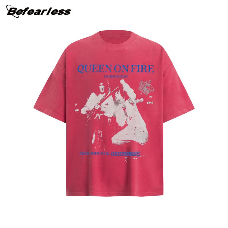 befearless American-style Retro Washable Old Band Short-sleeved T-shirt Men's and Women's Trendy Brand Loose vintage Top