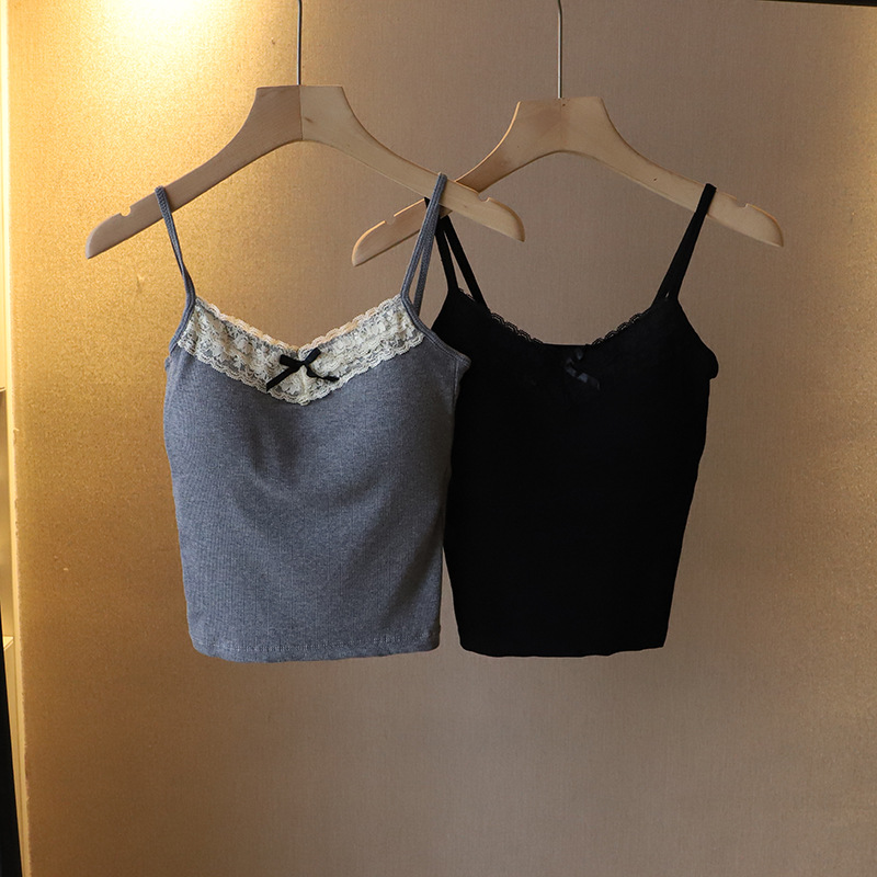 98g Weight Cotton, Spandex Fabric Type Short Top Length Camisole Tops Type Holiday, Daily Occasion Strap Neckline Slim Fit Type Solid Color Pattern Summer, Spring Season Women's Gender Lace Design Casual, Elegant Style Wholesale Women's Casual Elegant Solid Color Lace Tank Tops 5