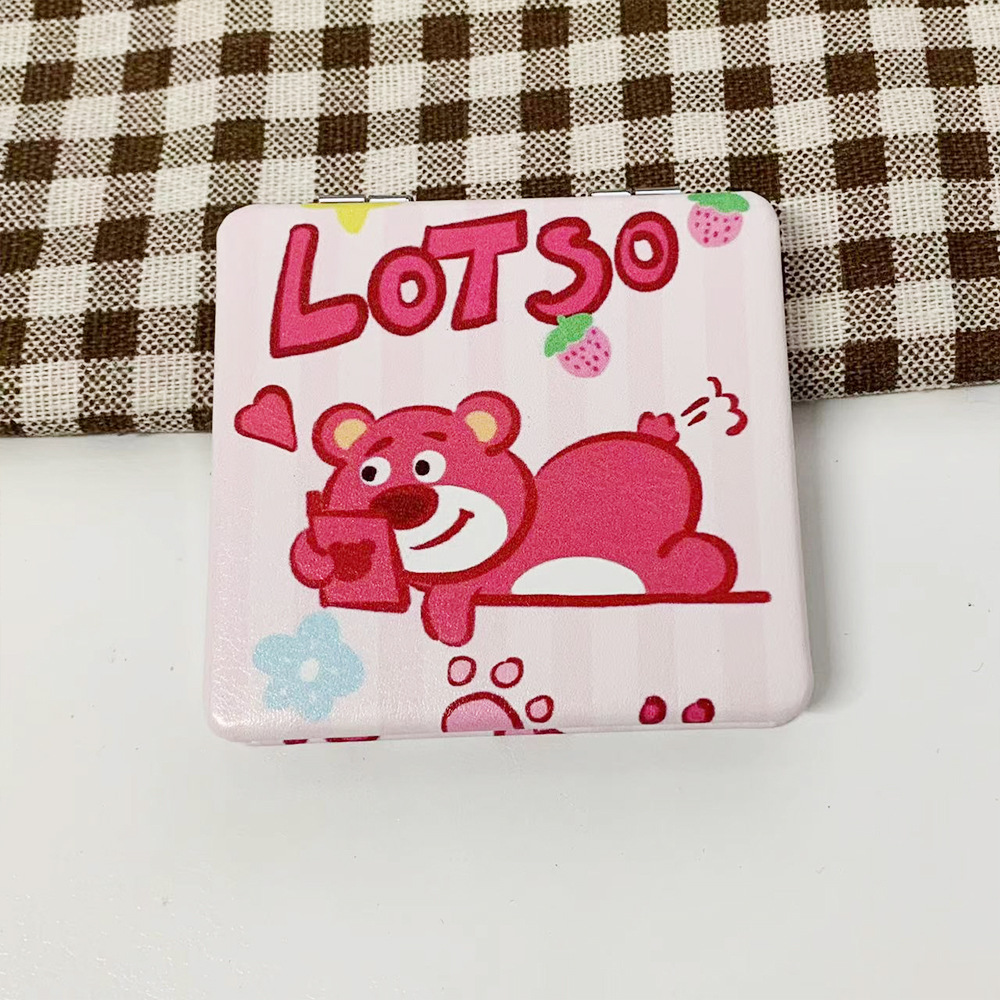 Nuevo perro Pacha osos de fresa doble cara plegable espejo de maquillaje tienda en línea tienda de espejo pequeño fábrica al por mayor