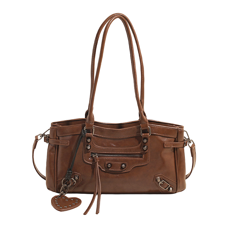 European & American Trendy Rivet Zipper Shoulder Bag - Moto Style Cool Girl Large Capacity Underarm Bag - Thumbnail 5