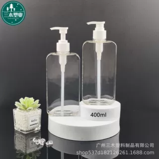 400ml高透PETG扁方乳液瓶 高端加厚洗发水沐浴露瓶酒店分装洗护瓶