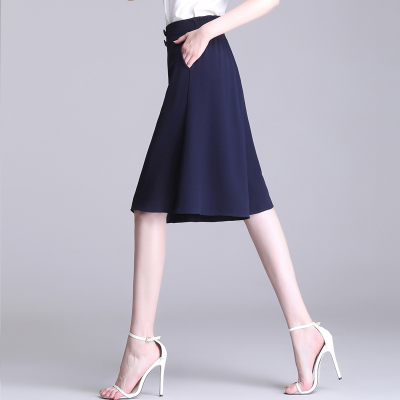 Five-point Pants Women's Thin Draped Chiffon Wide-leg Pants Women's Summer High Waist Loose Slimming Small Horn Culottes Big-leg Pants