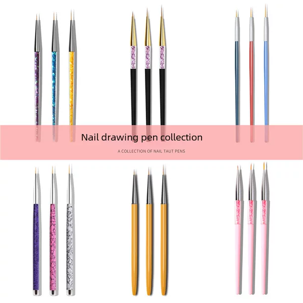 Cross-border hot-selling nail art pull pen set 3 sets nail art color painting pen with drill pull pen painting pen collection