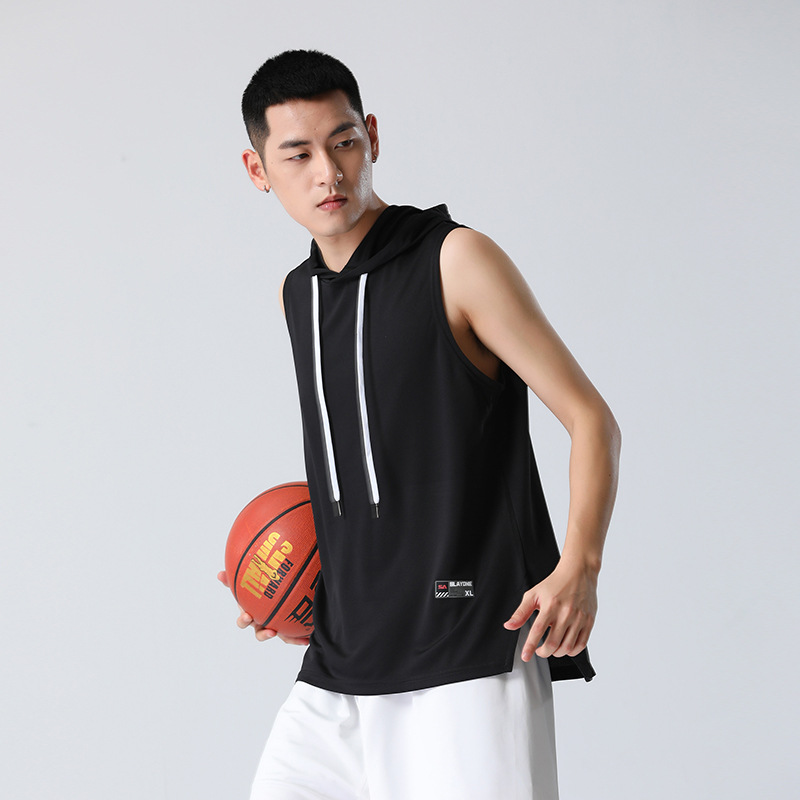 Verano con capucha Chaleco de los hombres al aire libre baloncesto deportes camiseta sin mangas ropa de fitness chaleco suelto camiseta sin mangas de los hombres