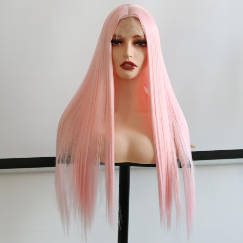 Manufacturers Supply European and American Wig 28' Inch Pink Long Straight Hair Wig Headgear Manufacturers Supply European and American Wig 28' Inch Pink Long Straight Hair Wig Headgear
