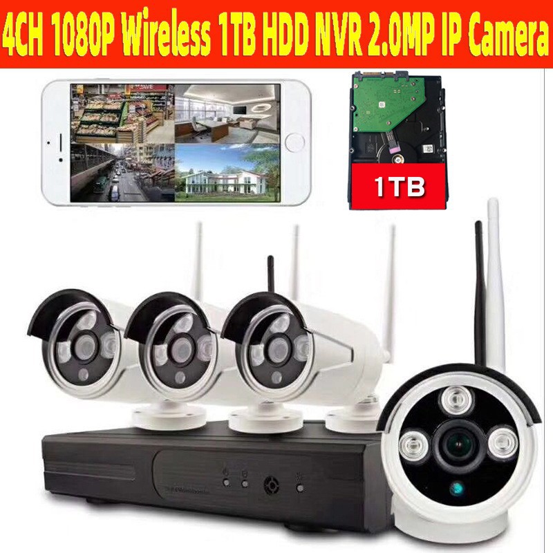 4CH 1080P Wireless 1tb HDD NVR 3.0MP IP Camera Wifi Security