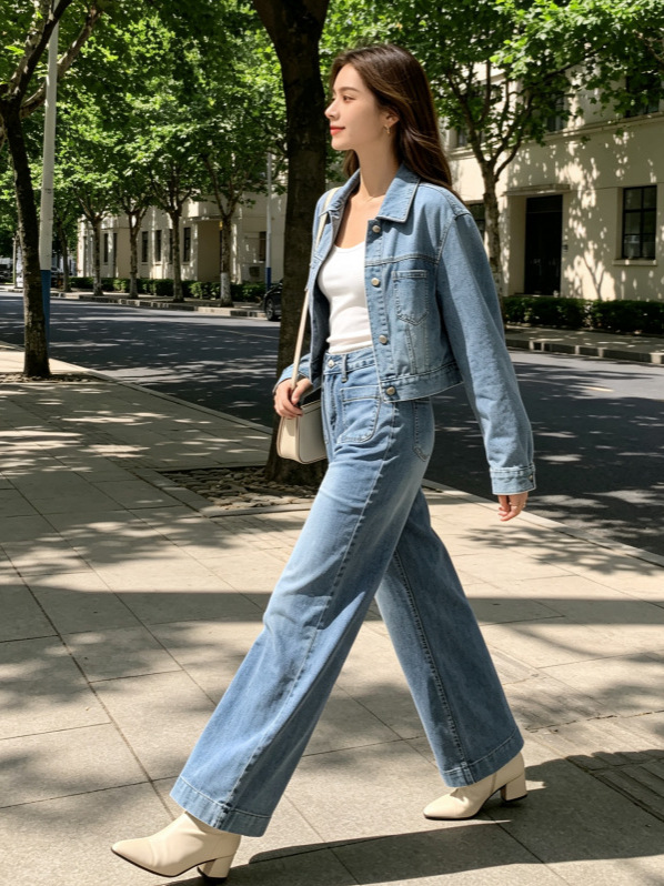 Jeans de Mujer de Tiro Alto y Pierna Ancha de Denim Elástico, Alta Elasticidad, para Estilo Casual image 2