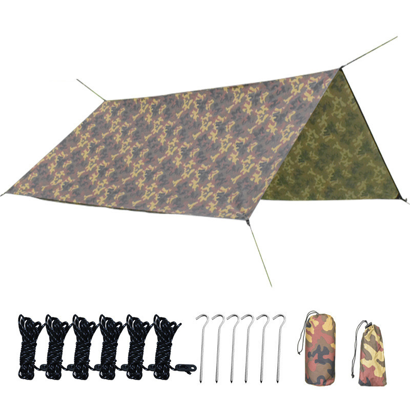 Outdoor multifunctional camouflage four-corner silver canopy camping camping sunshade canopy tent factory wholesale
