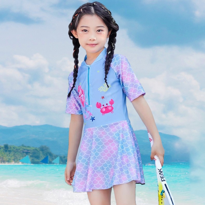 Inventario nuevo trajes de baño para niños niñas unidos de dibujos animados de color vestido princesa para niños de secundaria baja trajes de baño de vacaciones