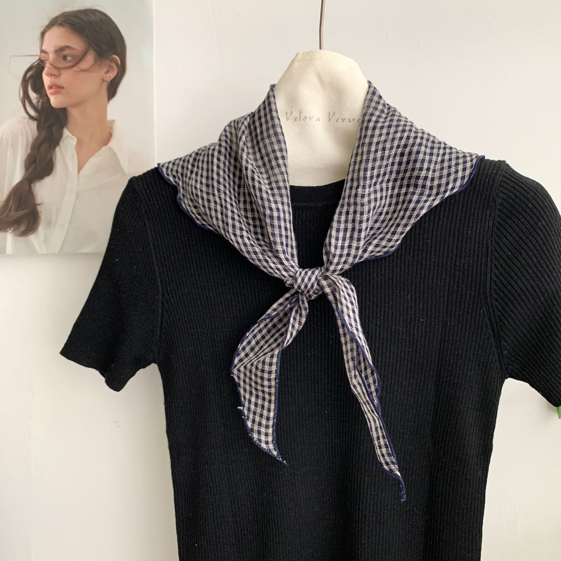 SKU-02 블루 엣지 작은 격자/린넨