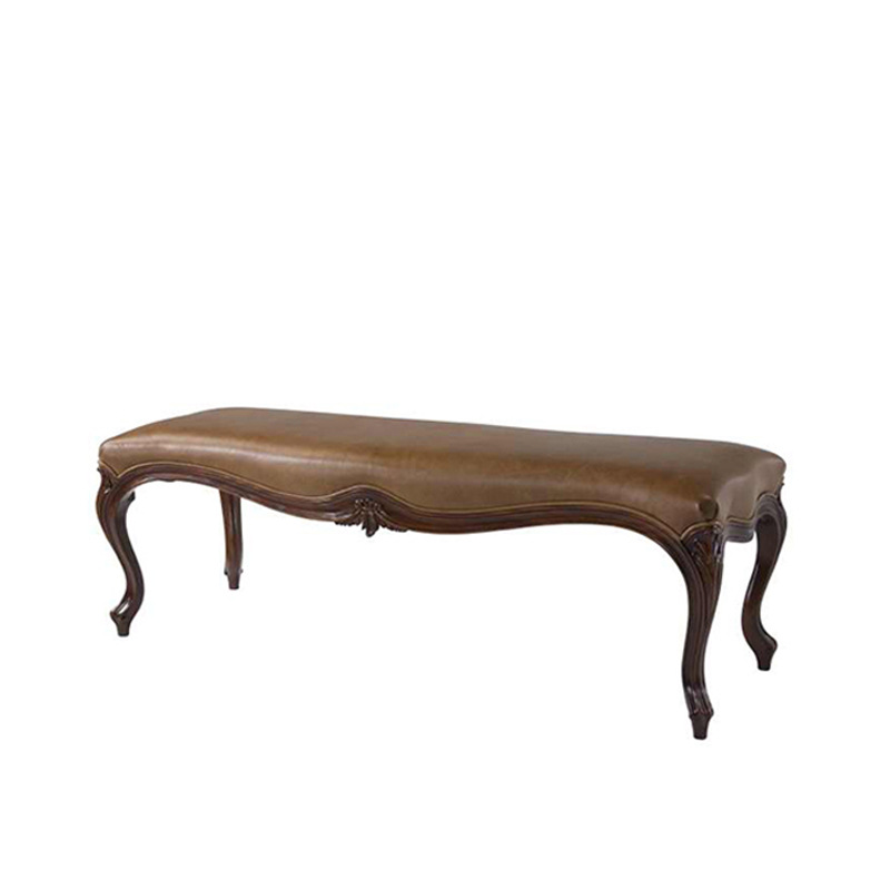 British New Classical Napa Leather Bed End Bench Alexander Mahogany Carved Fabric Shoe Bench Lacaosa