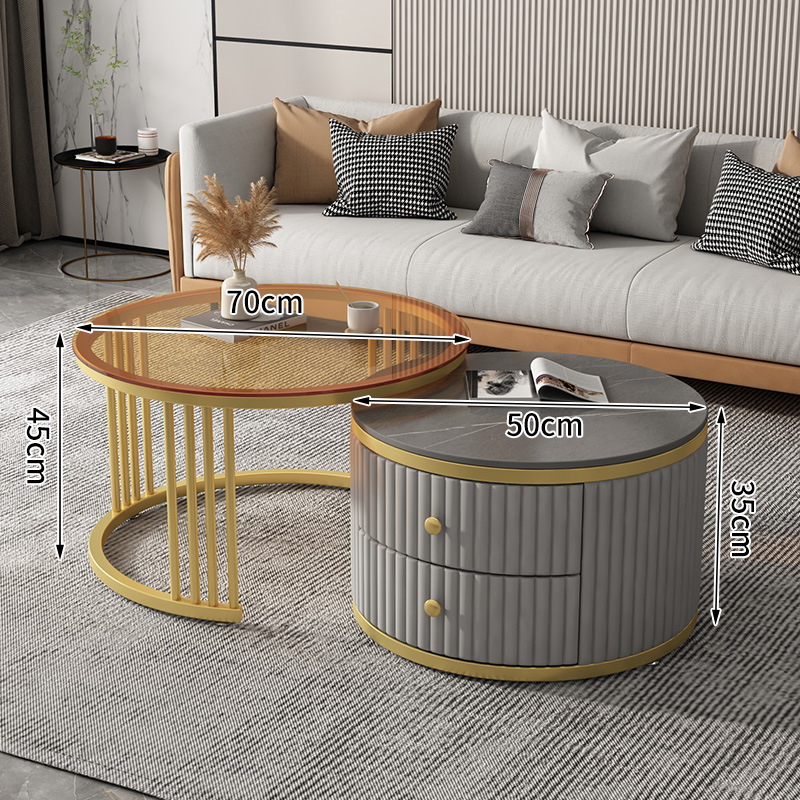 Mesa de café nórdica moderna simple apartamento pequeño Placa de roca mesa de café combinación redonda Luz de lujo sala de estar mesa de té en casa estilo crema