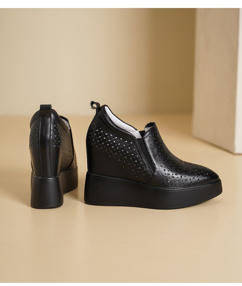 Giày sneaker nữ đế dày tăng chiều cao 12cm, form lười thoáng khí, phong cách trẻ trung — màu đen, màu trắng chi tiết 12