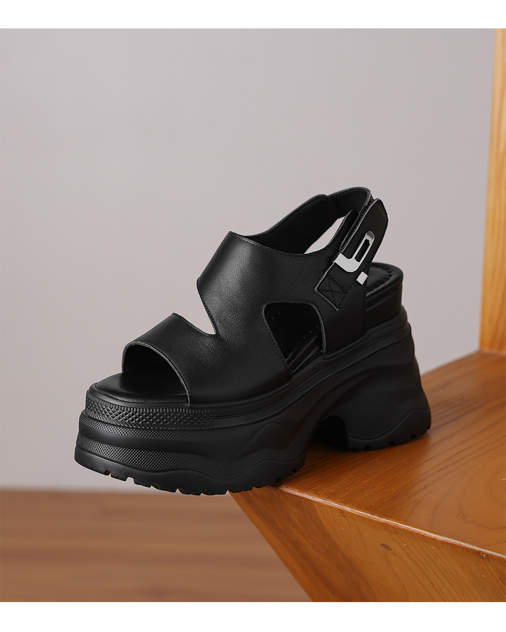 Sandal đế xuồng cao gót nữ phong cách La Mã, đế dày độn cao, gót siêu cao 9 cm — Màu đen, Màu trắng chi tiết 14