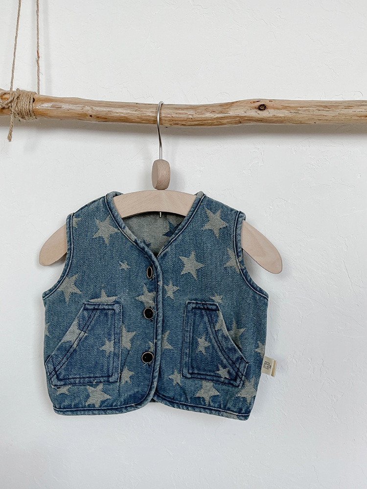 INS ropa para niños en línea celebridad Niños y niñas chaleco estrella primavera y otoño salida bebé casual Chaleco de mezclilla a juego