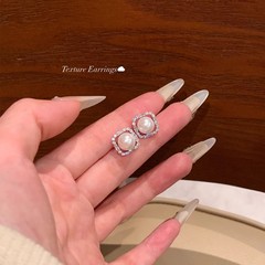法式镶锆镂空珍珠耳钉女轻奢小众高级感气质耳钉无耳洞耳夹耳饰