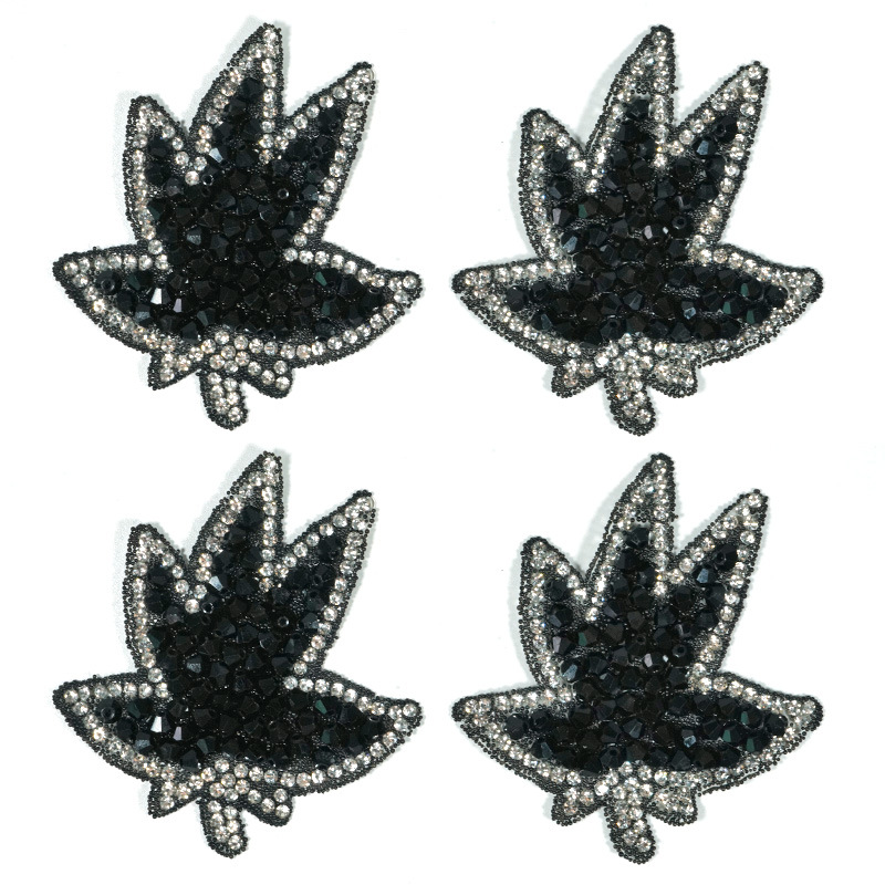 创意枫叶水钻烫钻布贴欧美玻璃树叶烫钻布贴热熔胶服装补丁贴批发