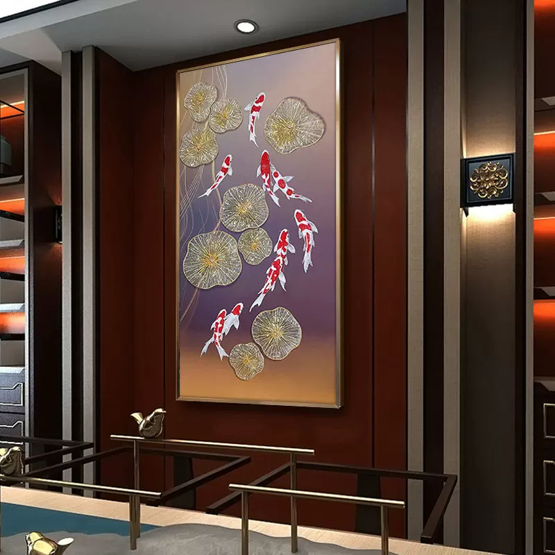 珐琅彩装饰画客厅入户玄关走廊过道轻奢挂画茶室办公室九鱼图壁画