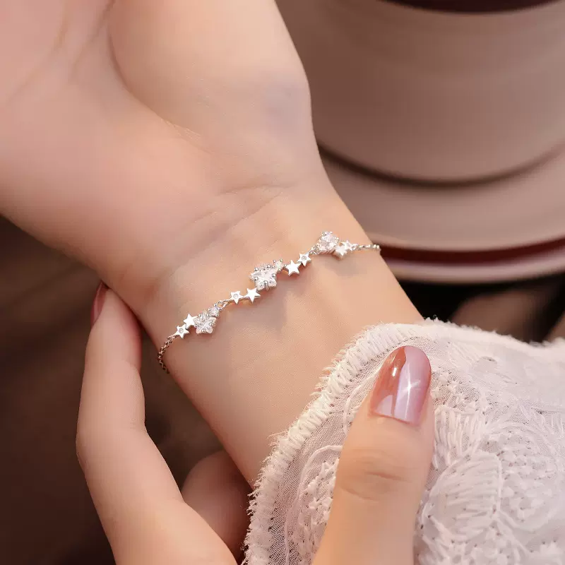 S925纯银小星愿璀璨之星手链女精致百搭小众精致时尚简约甜美手饰