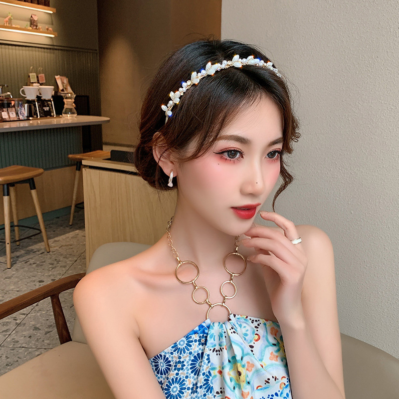 Diadema de perlas hada mujer estilo coreano retro flores accesorio_voghion.com