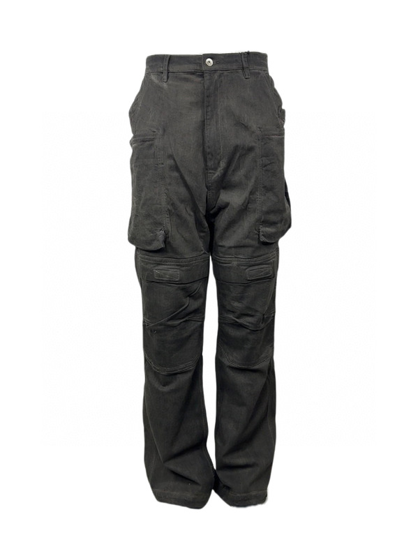 2025 High Street Rick Style Owens Dark Stefan Cargo Workwear Denim Straight T0 Stiff Pants
