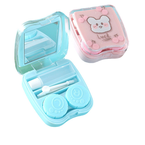 Portable Companion Double Box Tweezers Wearing Contact Lens Companion Box Cute Cartoon Pattern Contact Lens Care Box