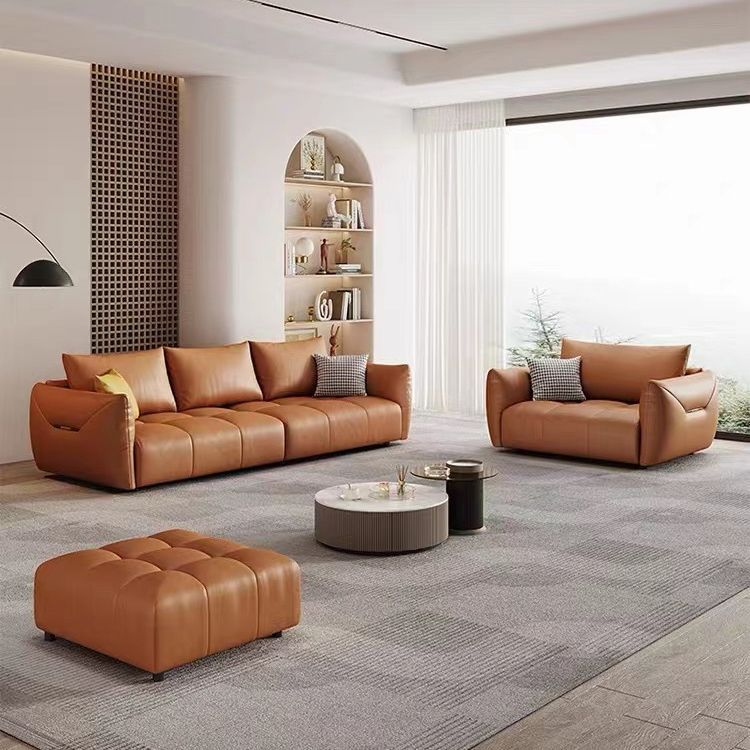 Italiano minimalista sofá de cuero sala de estar pequeño apartamento combinación moderna minimalista Luz de lujo crema estilo fila recta de tres plazas