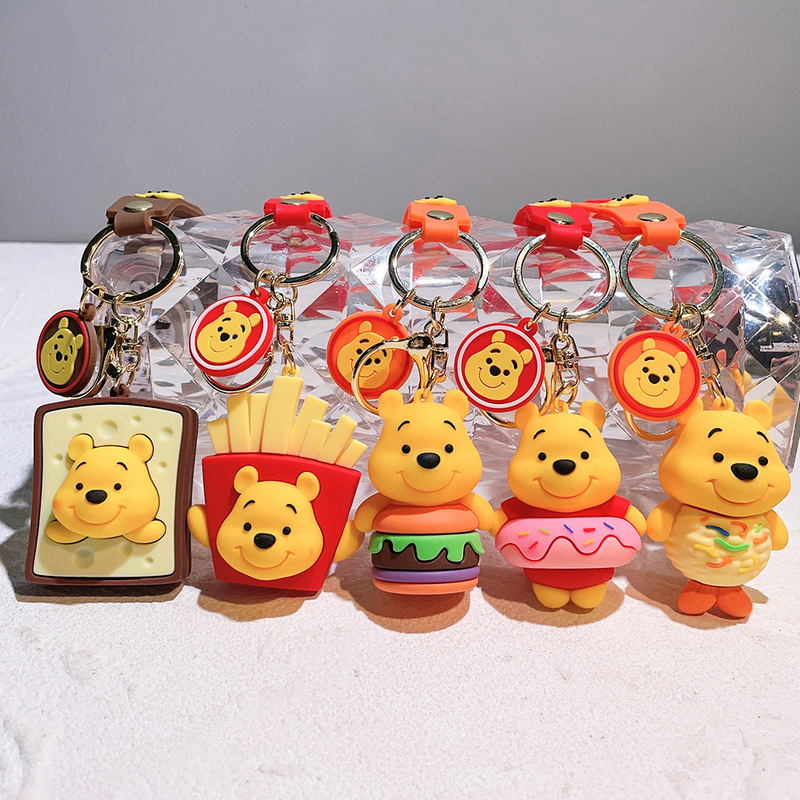 Winnie the Pooh Doll Keychain Internet Celebrity French Fries Car Keychain Cute Student School Bag Ornament Wholesale