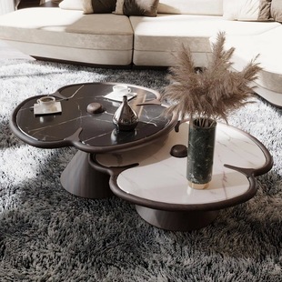 Light luxury four-leaf clover design coffee table hotel living room walnut coffee table household marble coffee table