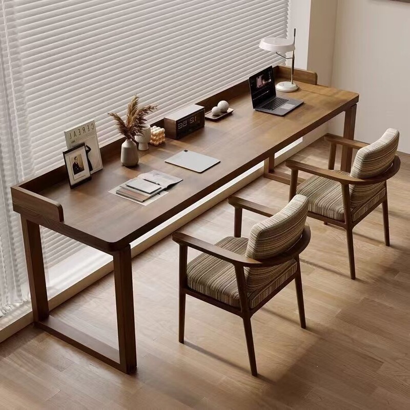 Solid wood double desk, wall-mounted long table, simple modern home student writing desk, study desk, office computer desk Solid wood double desk, wall-mounted long table, simple modern home student writing desk, study desk, office computer desk
