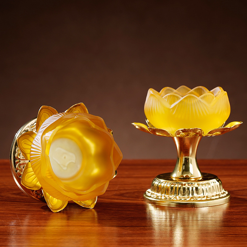 Roundabout Buddhist Supplies Alloy Imitation Glass Lotus Lamp Base, Butter Lamp Base, Lotus Candle Holder