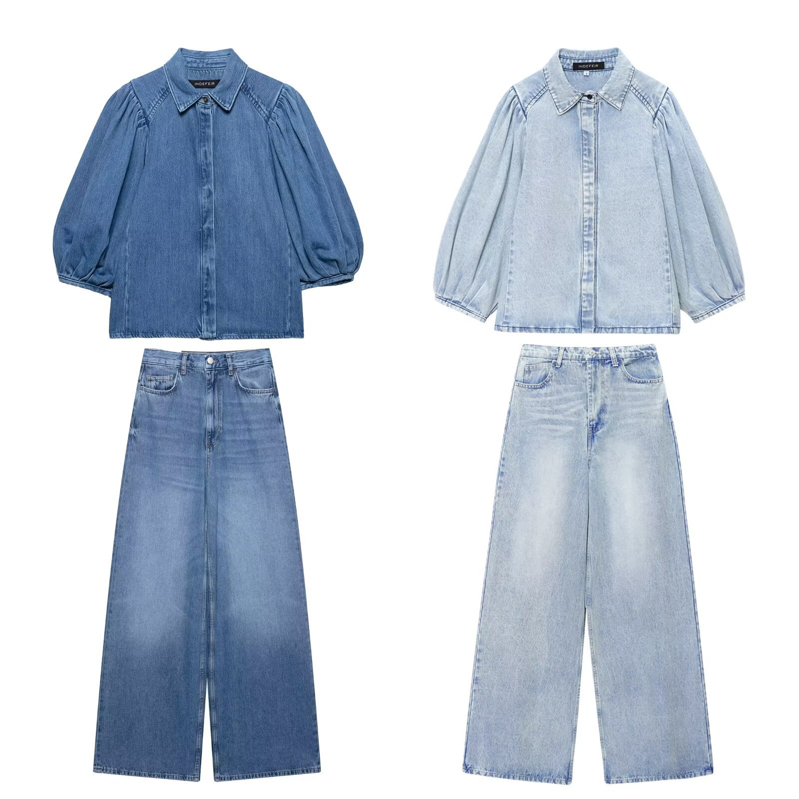 PB&ZA Women's 2025 Summer New Style Denim Shirt 5216053 Wide Leg…