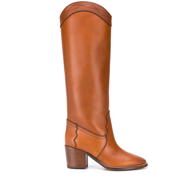 2025 Autumn and Winter Low-Heeled European and American Cowhide Export Large Size Women's Shoes Knee-High Boots Quick-Buy Amazon Knight Boots